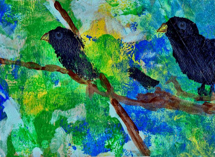 crows in trees art postcard - sylvia