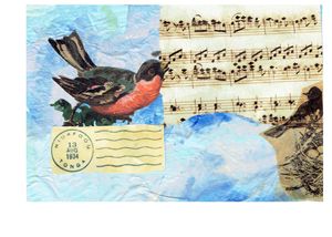 singing birds art postcard