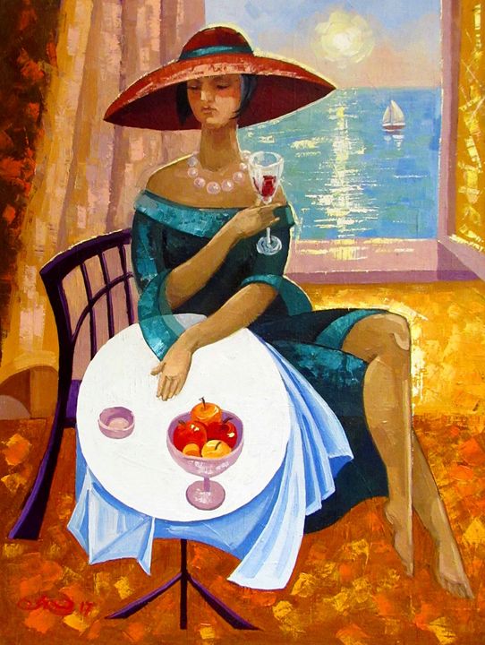 Glass of wine - Anna Kolos - Paintings & Prints, People & Figures ...