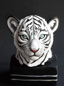 Realistic white tiger cub bust