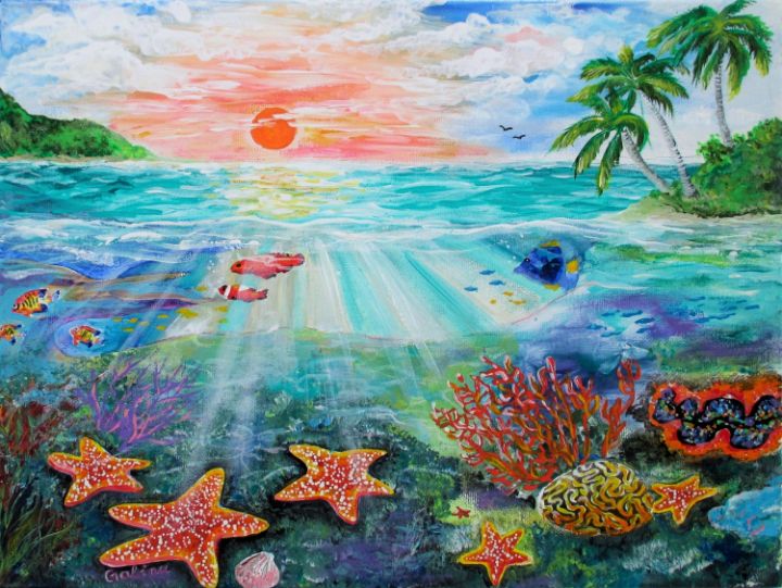 プリントw/フレーム【Colorfornia beautiful ocean】 Ocean Fantasy in Soft Tones - Caribe Art - Paintings
