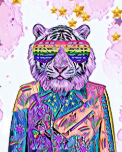Retro Digital Tiger Rainbow Style
