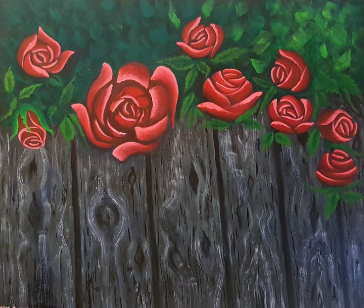 Roses over the fence! - Joli's Paintings