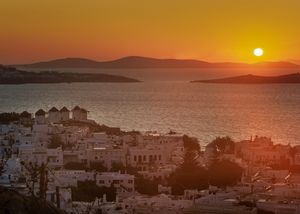 Beautiful sunset at Mykonos , Greece