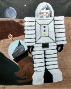 ROBOT / SPACE DOG ON THE MOON - Chris Hills Art
