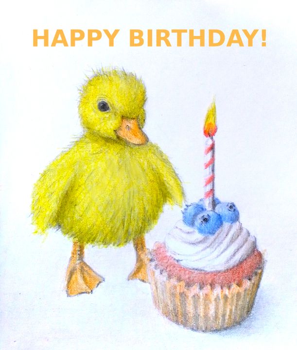 Duckling birthday card - Duck-art