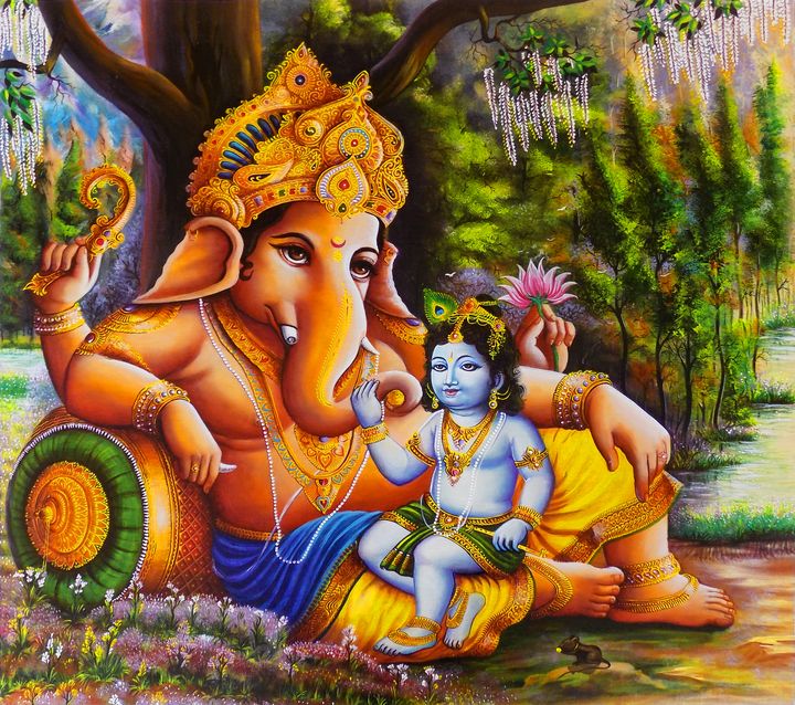 LORD GANESHA AND LORD KRISHNA - ASP Arts - Paintings & Prints, Religion,  Philosophy, & Astrology, Hinduism - ArtPal