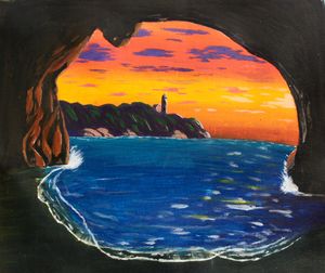 【P50号】good blue(cave) 油絵 oil painting Sunset in a cave - Chloe Jade - Paintings & Prints, Places