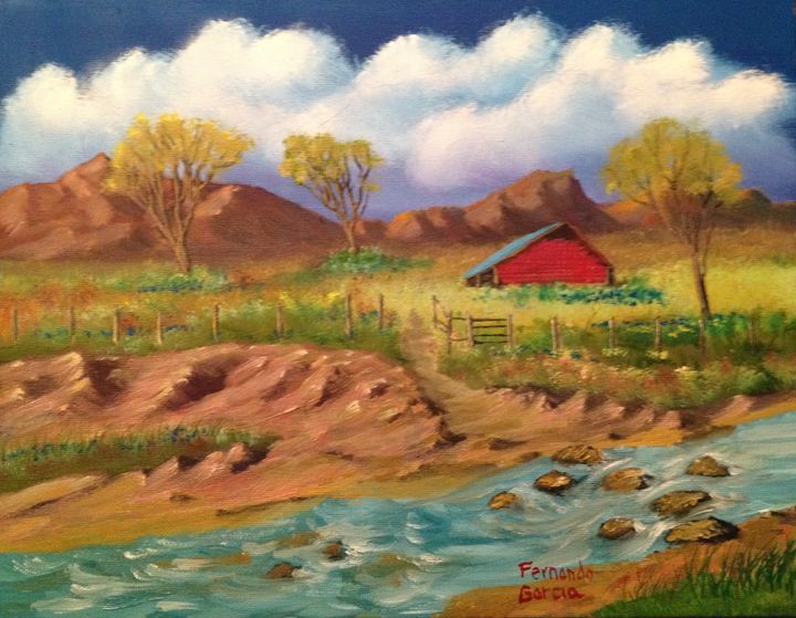 Red Barn Facing West Garcia Cartoon Co Paintings Prints