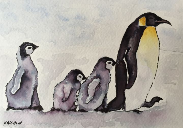 Mother with baby penguins - Kathryn Clifford