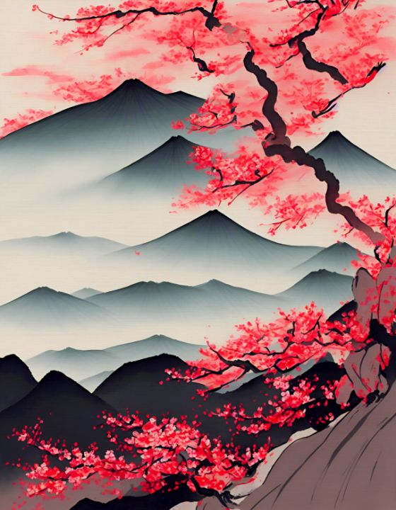 Sumi-E Japanese Landscape Painting - Juka Arts - Paintings & Prints,  Landscapes & Nature, Seasons, Winter - ArtPal