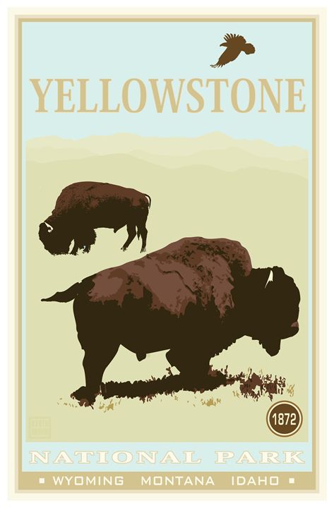 Yellowstone National Park I - Vintage Travel by Kevin Brown Studio