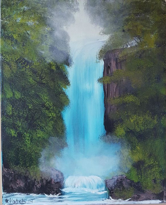 Bob Ross - Mountain Waterfall, Signed Original Painting Contemporary Art -  for sale
