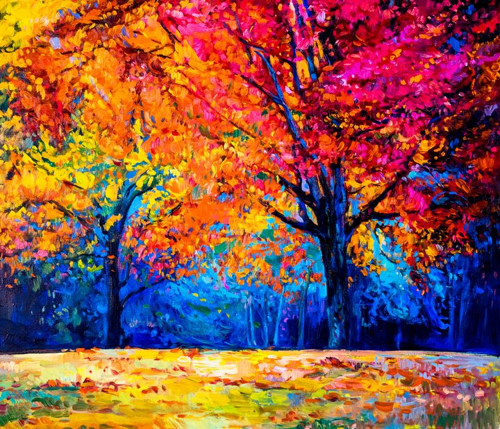 Colourful autumn trees ,oil paint. - ARTISTICAA - Paintings & Prints,  Landscapes & Nature, Forests, Boreal & Temperate - ArtPal