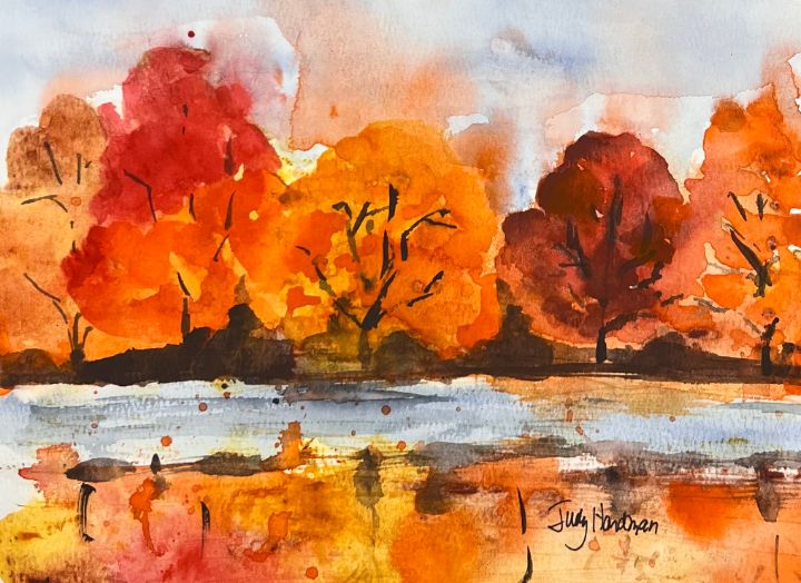 Fall Foliage in Orange FF0010 - watercolorsbyjudy - Paintings & Prints ...