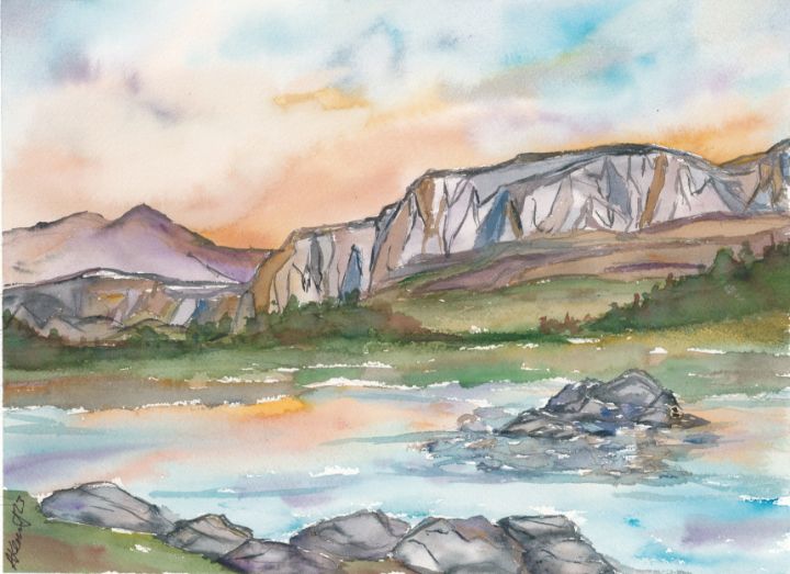 River in Mountain View - Alkaline Watercolors - Paintings & Prints