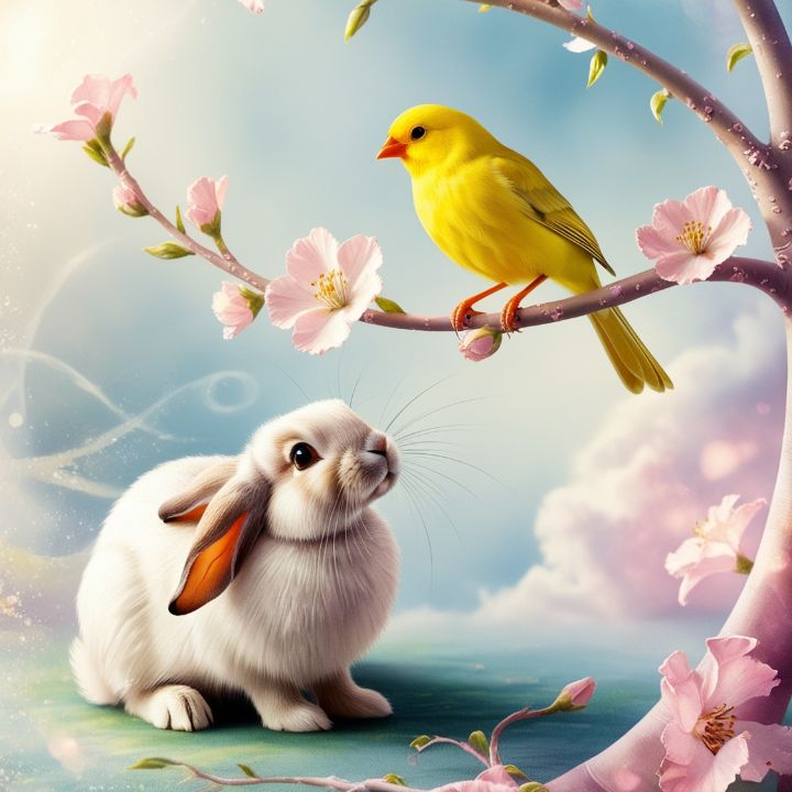 Tranquil Nature: Canary and Rabbit - Watercolor Vision Studio - Digital ...