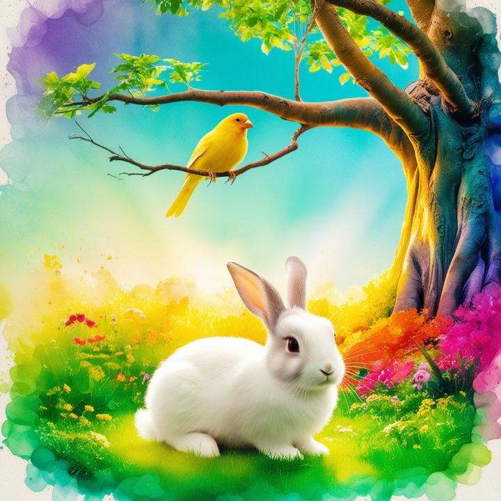 Colorful Joy: Canary and Rabbit - Watercolor Vision Studio - Paintings ...