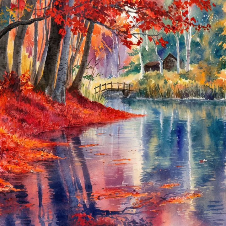 Red and Orange Autumn Leaves - Watercolor Vision Studio - Digital Art ...