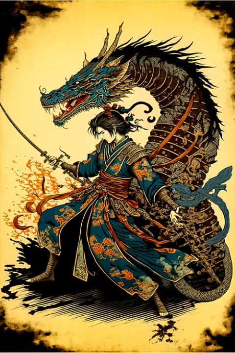 japanese samurai dragon art