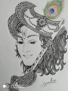 Indian Art ! Lord Krishna ! Black ink ! Black brushpen | Art Amino