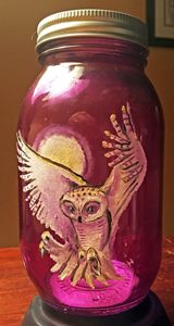 Screech Owl Purple Glass Art Jar - Sandra Hagan