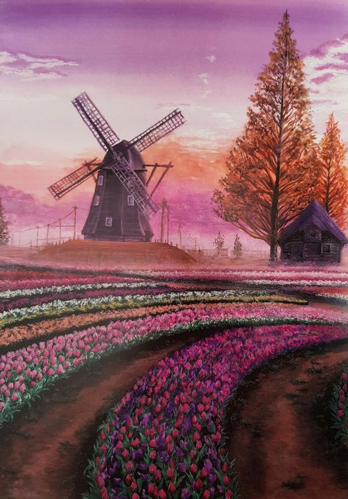 Tulip Field Sunset Flower Field Floral Landscape Fine Art 