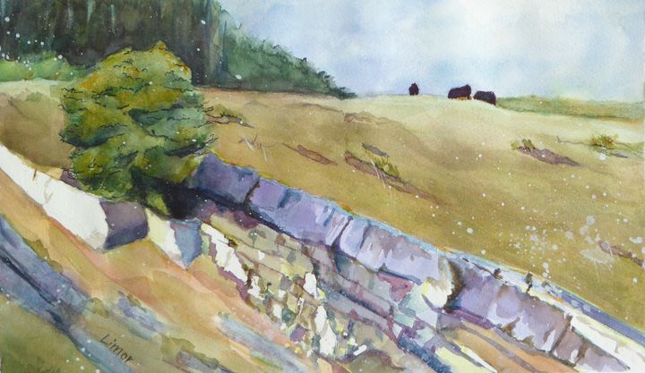 Rocky Meadow with Cows - Limor Dekel - Paintings & Prints, Landscapes ...