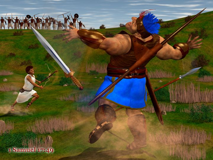 David defeats goliath canonquest digital art ai religion