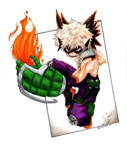 Katsuki Bakugo with fire Anime