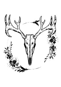 Deer skull and flowers