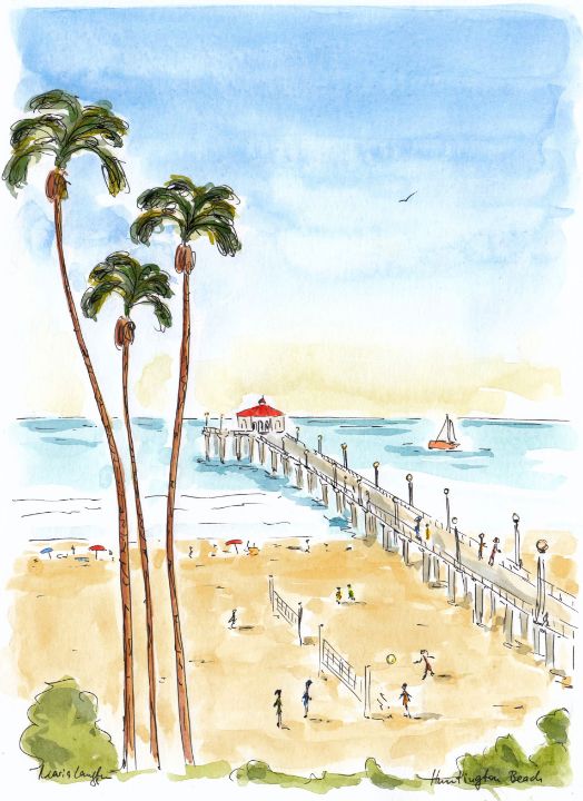 Huntington Beach Pier California Maria Langgle Art Paintings