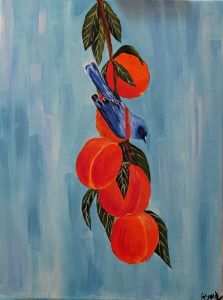 Blue bird on apricot tree branch - Ekaterina's bright canvas