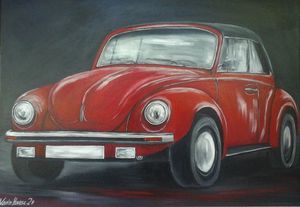 VW Käfer in rot - Oldtimer - gemalt