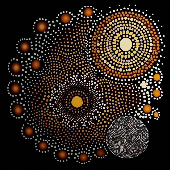 Sun and Moon Aboriginal dot art - Jonathan Rudman - Digital Art, Astronomy  & Space, Sun - ArtPal