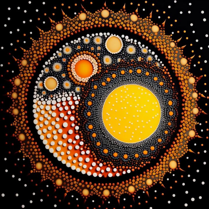 Sun and Moon Aboriginal dot art - Jonathan Rudman - Digital Art