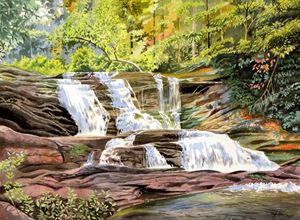 Waterfall. Sunrise. Landscape - VikArtStudio - Digital Art