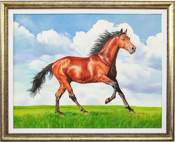 A Masterpiece Brown Horse Oil Painti - Thana The Horseman