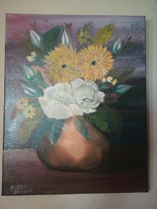 White Rose and Yellow Mum - Susan Storch