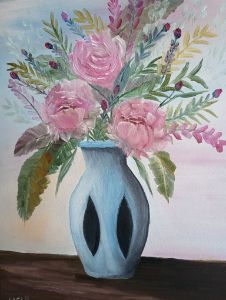 Roses in a Blue Vase - Susan Storch Gallery