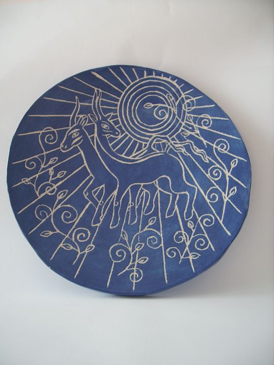 Goats ceramic ornamental plate - Elven Glaze
