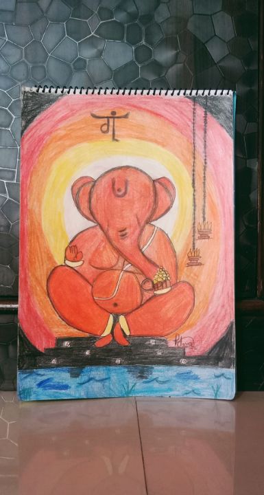 Ganesh ji charcol sketch scenery with frame Drawing by Rishab - Fine Art  America