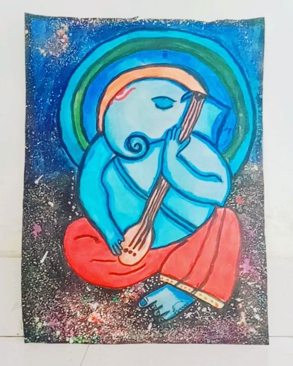 Ritwika's Abstract Wall Painting of Ganesha Modern Art Religious Painting  With Frame for Home and Office Decor | Size 13.5 x 13.5 Inch, Set of 1  (Multi Colour) : Amazon.in: Home & Kitchen