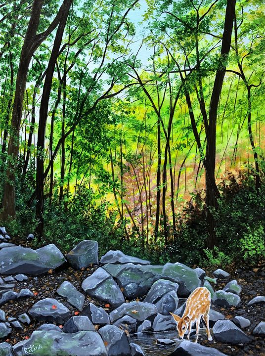 River Stones and Reflections - Suzys Art - Paintings & Prints, Landscapes &  Nature, Rivers & Creeks - ArtPal