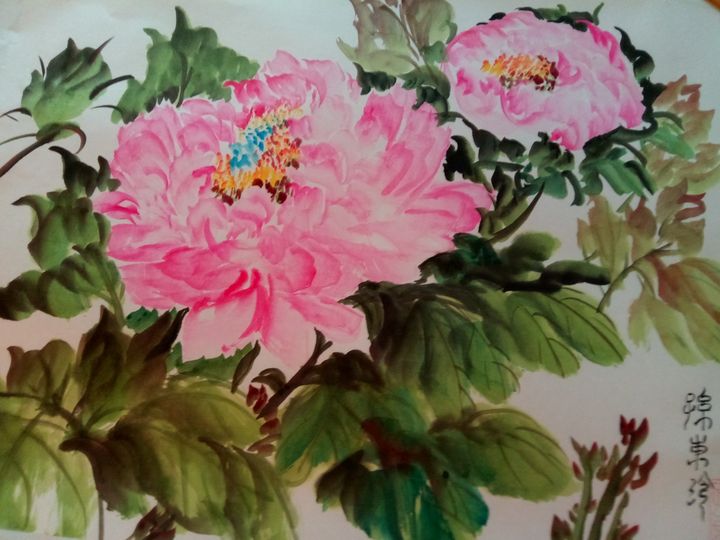 pink joy peony 09262019-2 - sundongling watercolor  flower