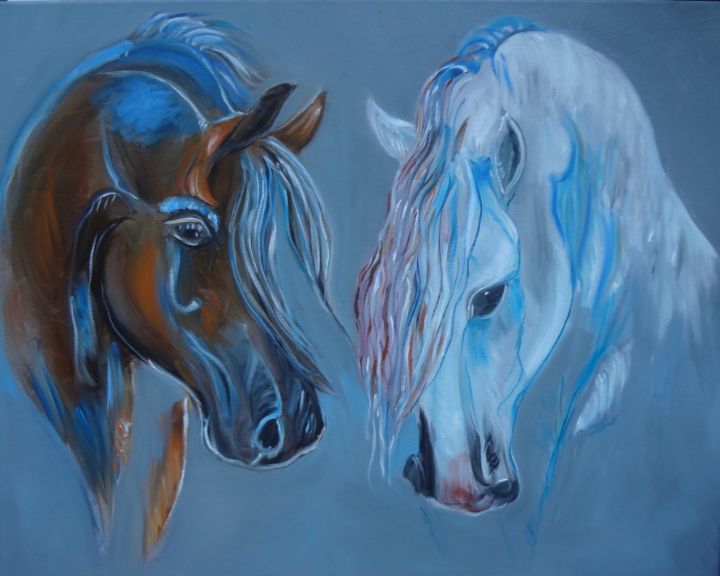 two horses in love painting