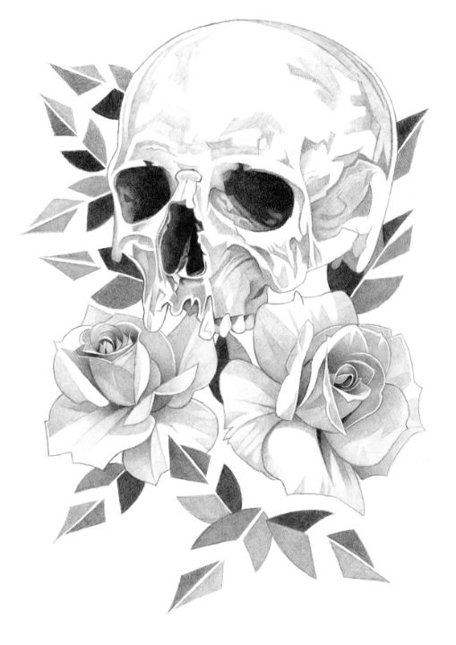 Skull & Roses Pencil Drawing - Matthew Hack - Drawings & Illustration 