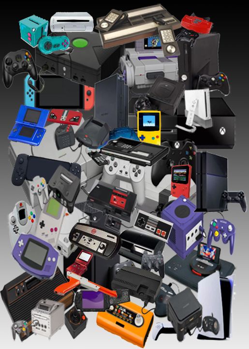 video game console collage