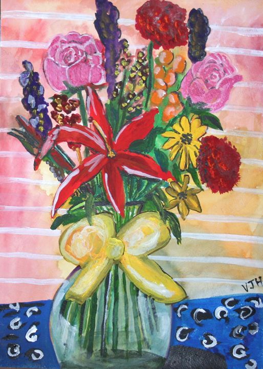 Flowers with Yellow Ribbon - VickiJane Paintings - Paintings & Prints ...