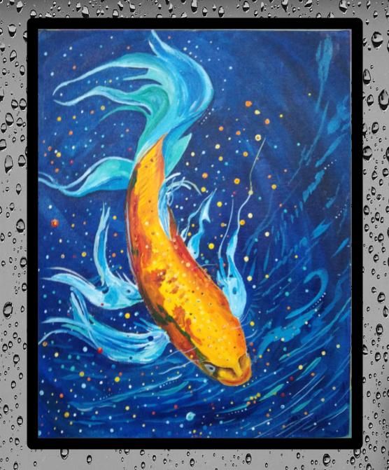 koi-the goldfish alchemy - acrylic on canvas by urvi r